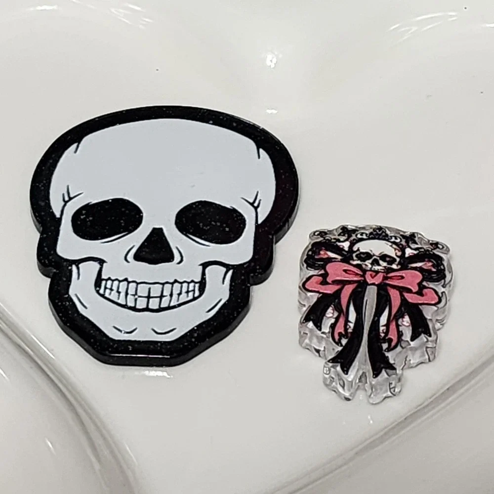 Skull Bow Flatback Focal Bead Beaded Pen Badge Flats Planar  Acrylic Flats